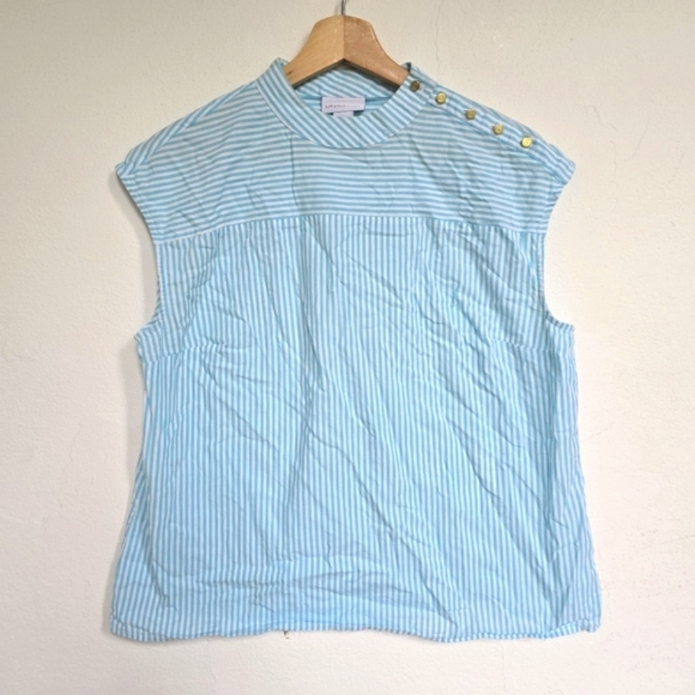 Liz Clairborne Blue White Cotton Striped Sleeveless Top Size Medium